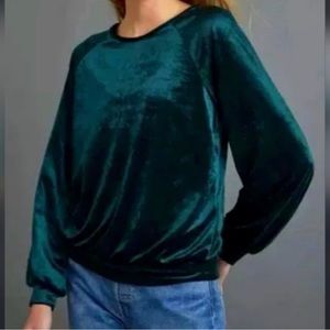 Anthropologie Maeve Candace Velvet Top Emerald Green XS